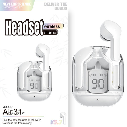 New Mini Transparent Wireless Bluetooth Headset Digital Display ENC Noise Reduction True Wireless Sports Earbuds