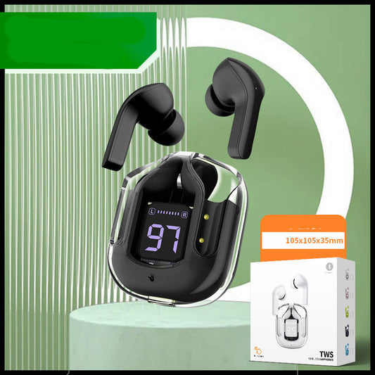 New Mini Transparent Wireless Bluetooth Headset Digital Display ENC Noise Reduction True Wireless Sports Earbuds